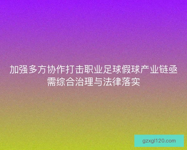 加强多方协作打击职业足球假球产业链亟需综合治理与法律落实